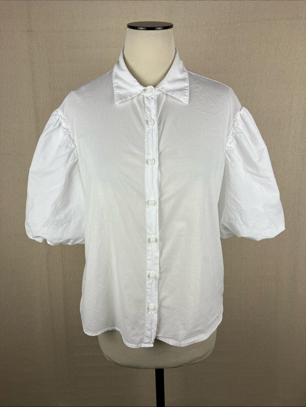 STARK X White Puff Sleeve Blouse Romantic Cottagecore Cotton Button Up